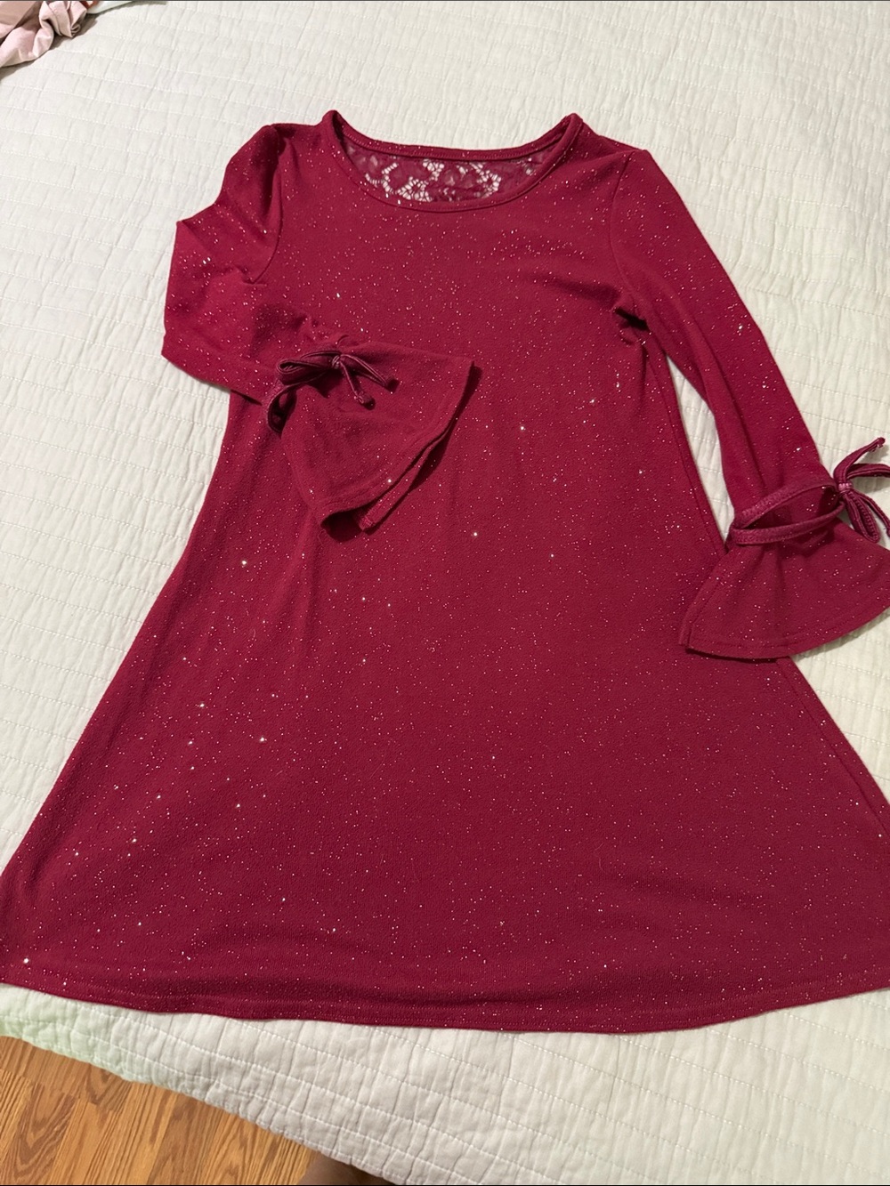 btween Burgundy Sparkle Bell Sleeve Dress size 10